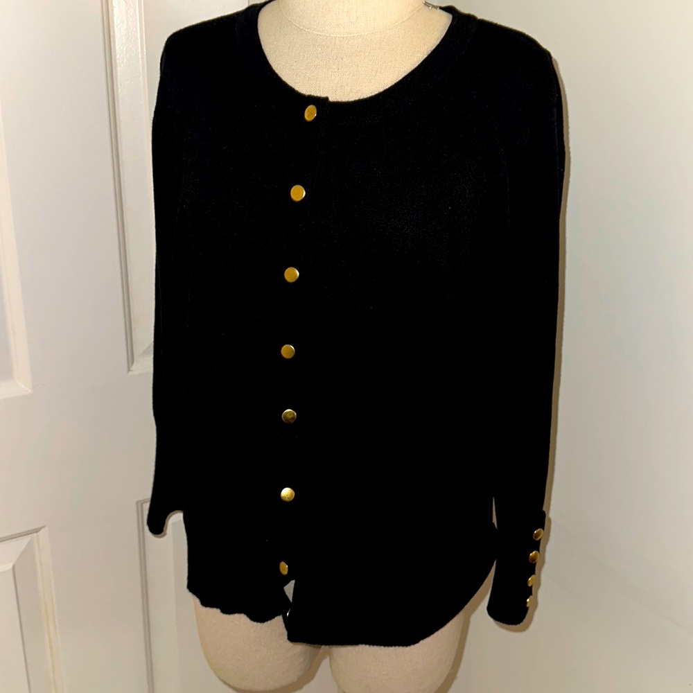 Carmen Marc Valvo Black and Gold Cardigan Knit XL